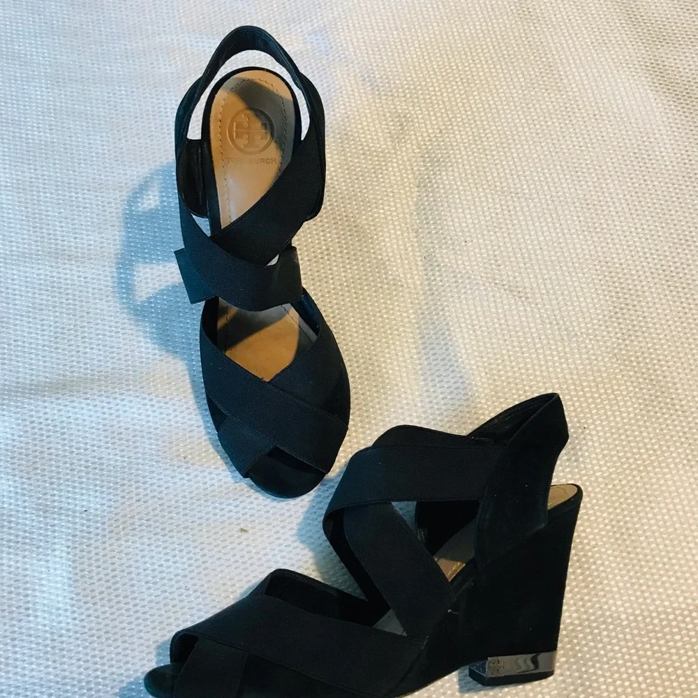 Tory Burch suede Black Wedge Sandals